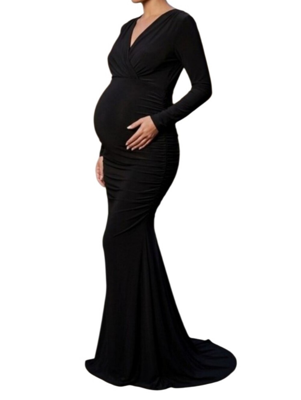 Club L London Black Long Sleeve Maternity Gown